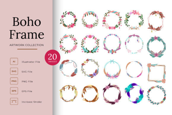 Download Vintage Boho Wreath Frame with Flower - Boho wreath Collection