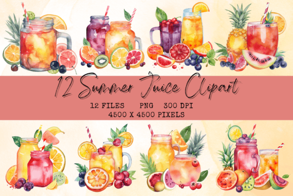 Download Summer Fruit Juice Watercolor Clipart - Juice Collection
