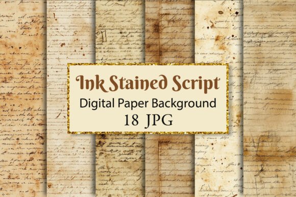 Download Ink Stained Script Junk Journal Paper - Script Collection