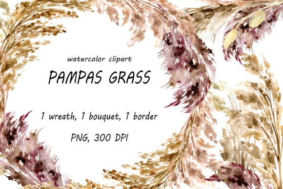 Download Watercolor Pampas Grass Boho Wreath PNG - Boho wreath Collection